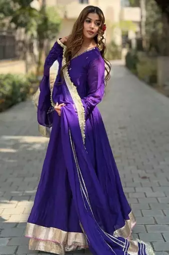 Purple blooming sharara set with sequins & zari work