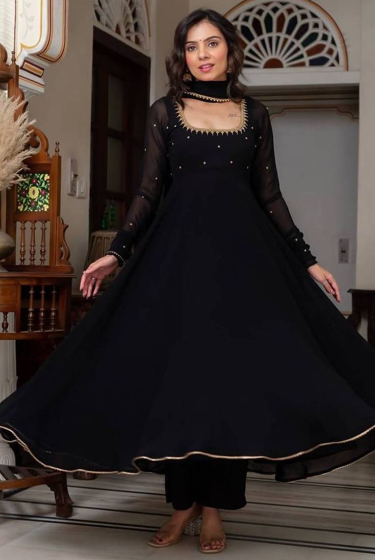 Black blooming suit with heavy zari & moti lace