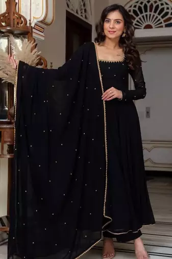 Black blooming suit with heavy zari & moti lace