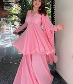 Baby pink faux blooming sharara set with heavy foil work