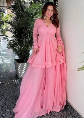 Baby pink faux blooming sharara set with heavy foil work 2