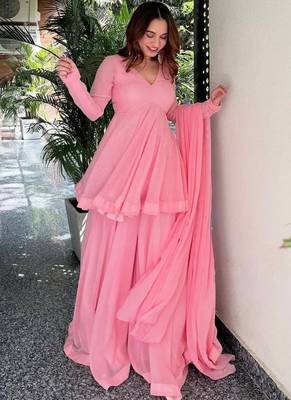 Baby pink faux blooming sharara set with heavy foil work 3