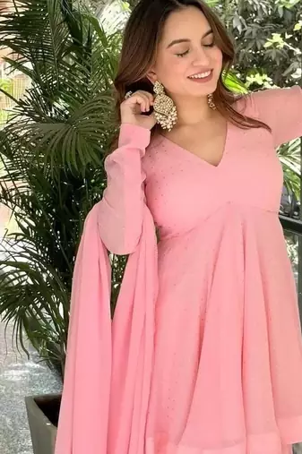 Baby pink faux blooming sharara set with heavy foil work
