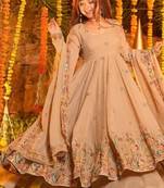 Cream soft crunchy silk royal gown & sharara set with multi sequins