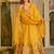 Yellow soft crunchy silk gown & sharara set with multi sequins