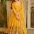 Yellow soft crunchy silk gown & sharara set with multi sequins