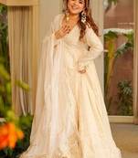 White georgette anarkali gown set & zari