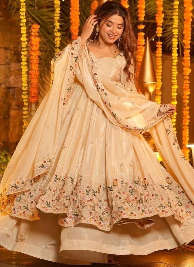 Heavy white silk gown & palazzo set