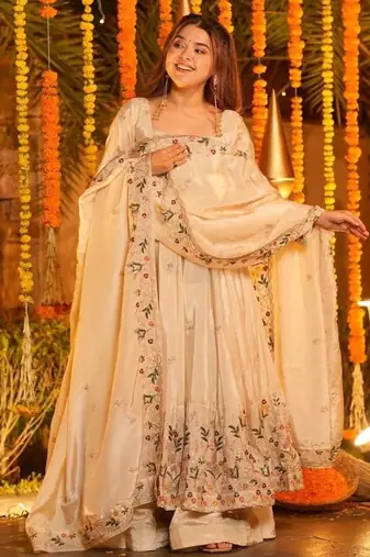 Heavy white silk gown & palazzo set