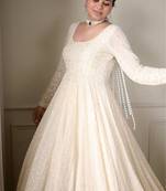 White lucknowi special premium georgette anarkali suit set (3 pcs)