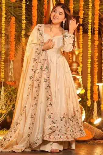Heavy white silk gown & palazzo set