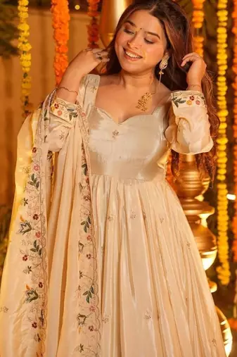 Heavy white silk gown & palazzo set