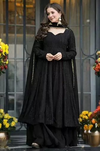 Black faux blooming sharara set & zari work
