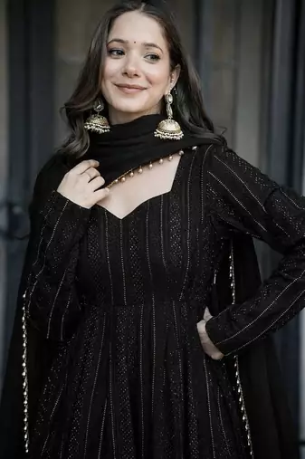 Black faux blooming sharara set & zari work