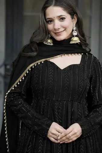 Black faux blooming sharara set & zari work