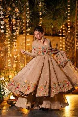 Cream premium crunchy silk anarkali suit set with multi embroidery 1