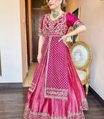Designer chinon silk crop top lehenga set with sequins work