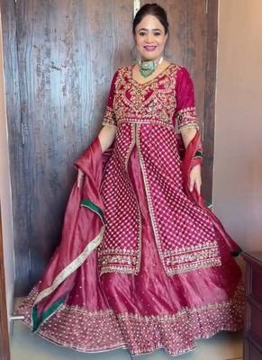 Designer chinon silk crop top lehenga set with sequins work 2
