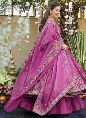 Pink premium crunchy silk anarkali suit set with multi embroidery 3