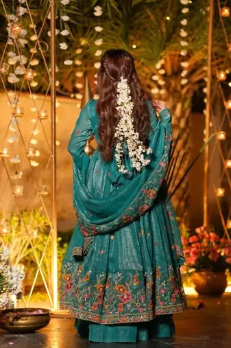 Premium crunchy silk anarkali suit set with multi embroidery