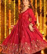 Heavy red silk gown & palazzo set