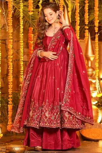 Heavy red silk gown & palazzo set