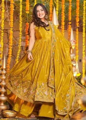 Heavy yellow silk gown & palazzo set 1