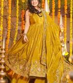Heavy yellow silk gown & palazzo set