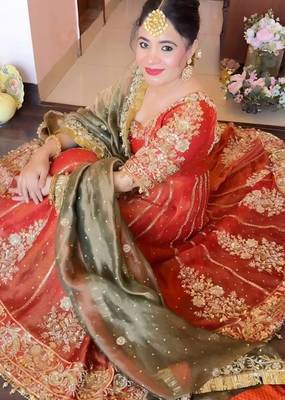 Orange fandy satin luxury anarkali set 2