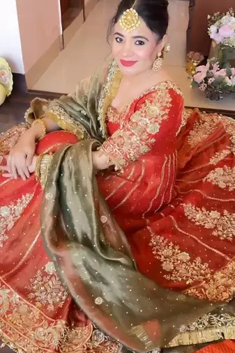 Orange fandy satin luxury anarkali set