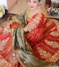 Orange fandy satin luxury anarkali set