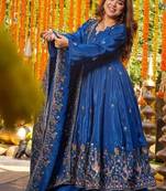 Heavy blue silk gown & palazzo set