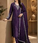 Elanora purple satin roman silk suit with heavy beads work