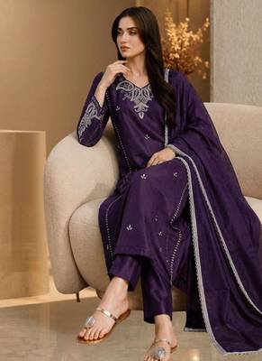 Elanora purple satin roman silk suit with heavy beads work 2