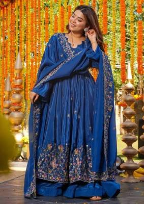 Heavy blue silk gown & palazzo set 2