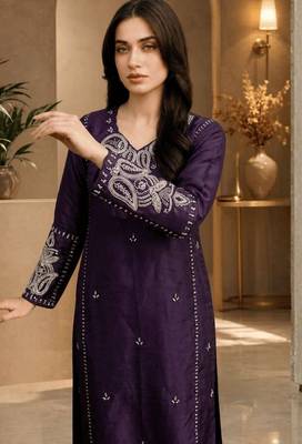 Elanora purple satin roman silk suit with heavy beads work 3