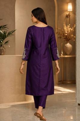 Elanora purple satin roman silk suit with heavy beads work 4