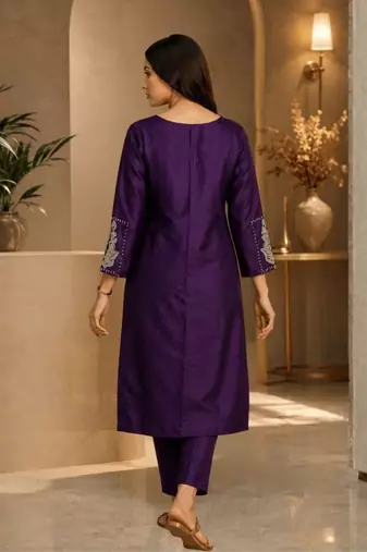 Elanora purple satin roman silk suit with heavy beads work