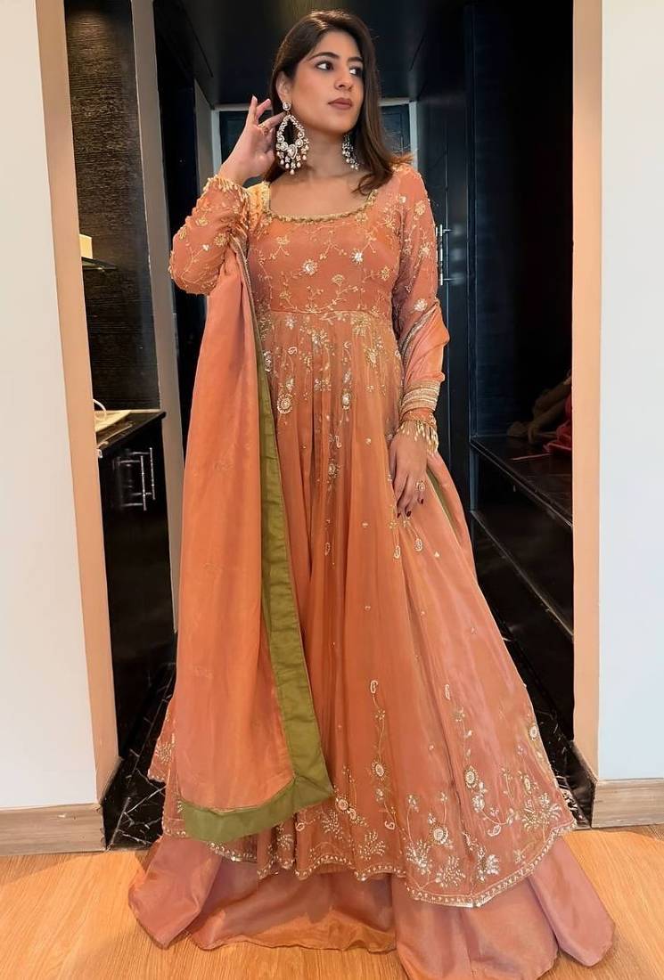 Star georgette Gown set & zari work
