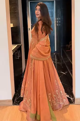 Star georgette Gown set & zari work