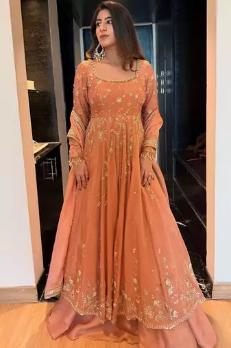Star georgette Gown set & zari work