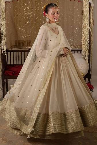 Off-white georgette palazzo set & zari work