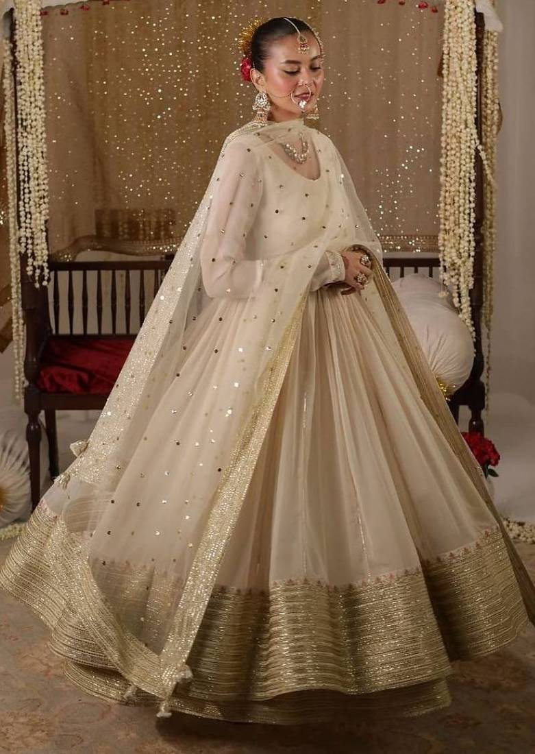 Off-white georgette palazzo set & zari work