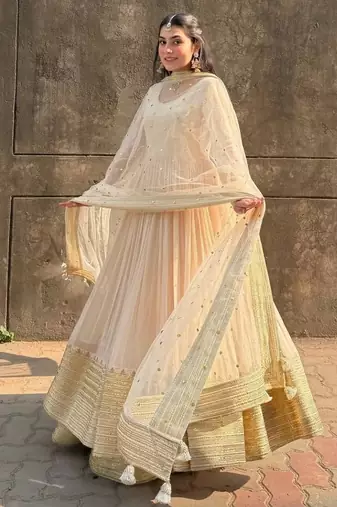 Off-white georgette palazzo set & zari work