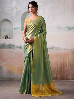 Light green colour elegant tissue silk saree with unstitch blouse 1