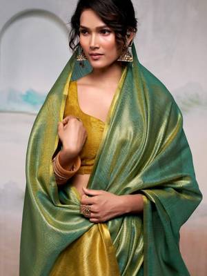 Light green colour elegant tissue silk saree with unstitch blouse 2