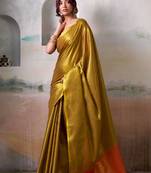 Mustard colour elegant tissue silk saree with unstitch blouse