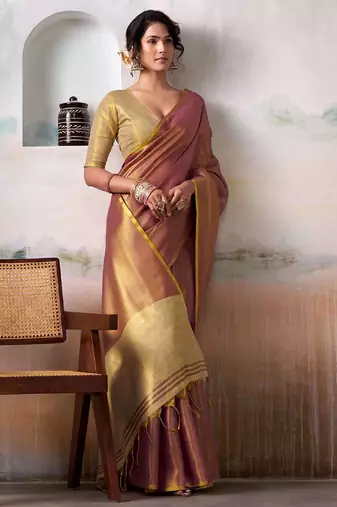 Purple colour elegant tissue silk saree with unstitch blouse