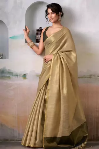 Golden colour elegant tissue silk saree with unstitch blouse