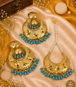 Gold tone earrings & tikka